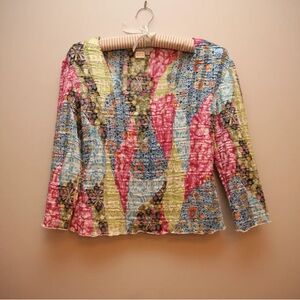 Alberto Makali Multicolor Crinkle V-Neck Tunic - Pink, Blue, Lime, Black, Cream